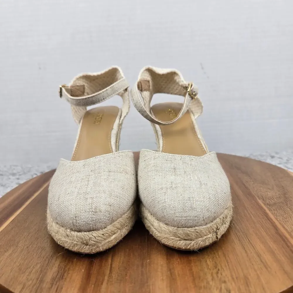 J. Crew Womens 6.5 White Canvas Espadrille Wedge Ankle Strap Casual Sandals
